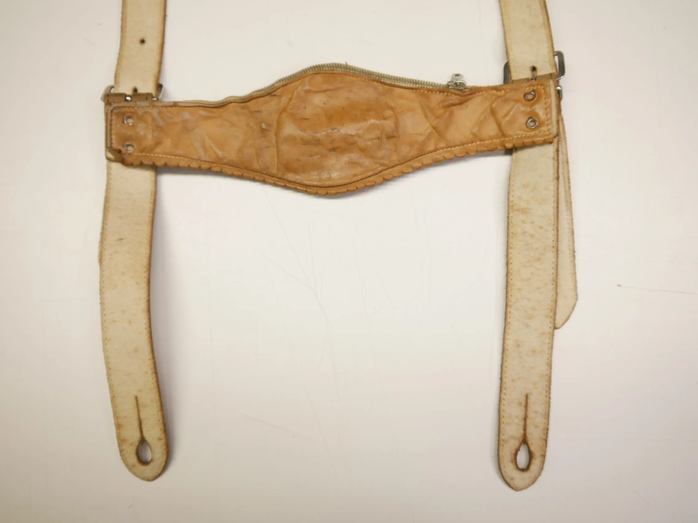 70/80er Vintage Lederhose Hosenträger braun Hirsch Emblem Geldtasche L: 92 cm