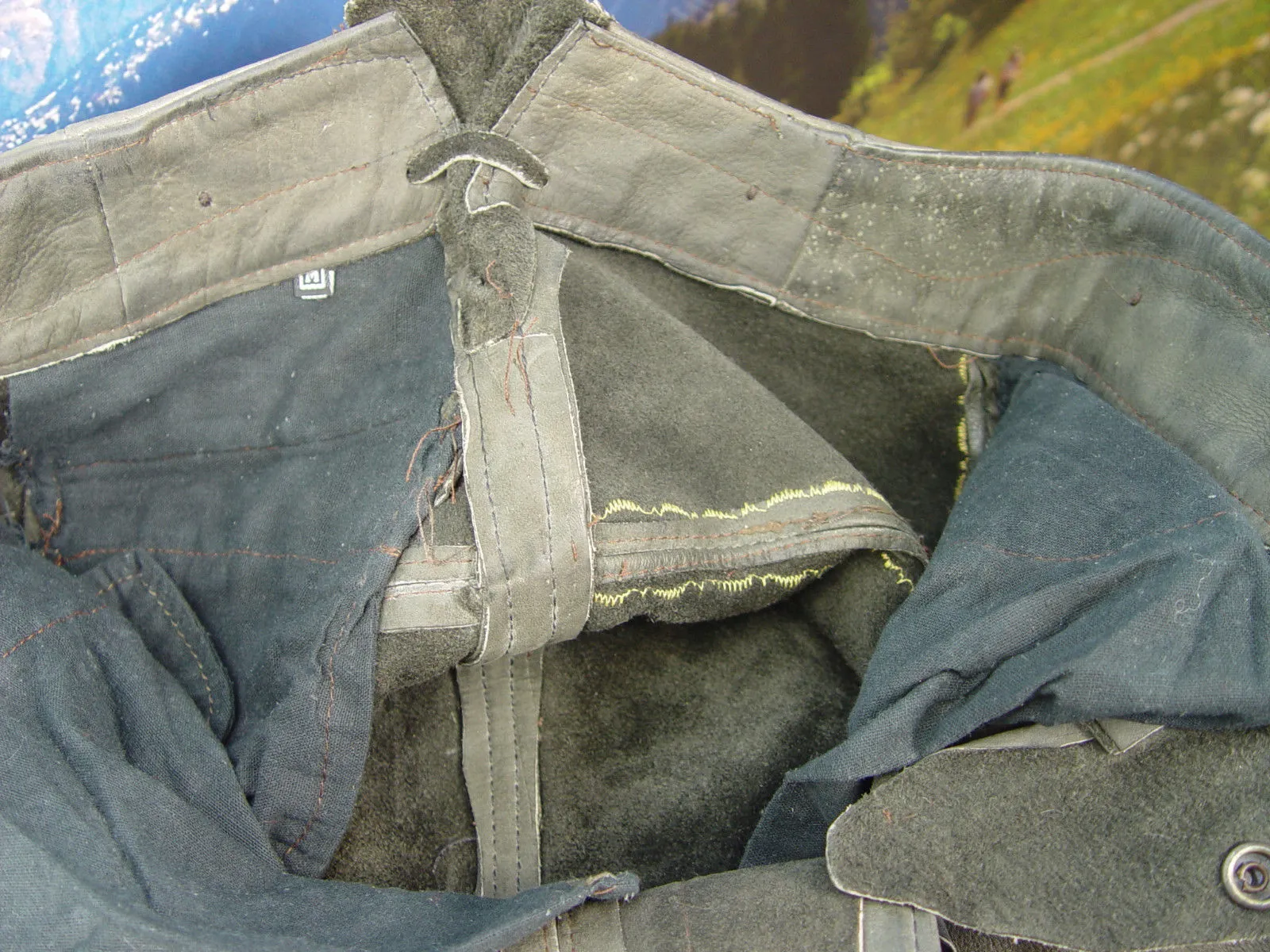 bequem eingetragen voll verspeckt knautschige Damen Kniebund Lederhose Gr.36