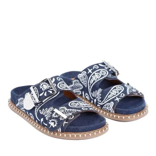   Chloé  Rebecca Blue Cotton Flat Sandals Blue  Slide 