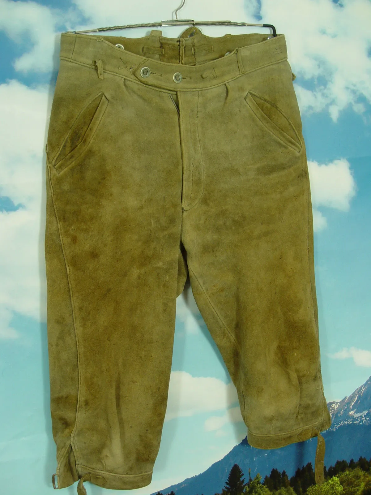 echt Antik alt verspeckte dicke Hirschleder Kniebund Lederhose Gr.50-52