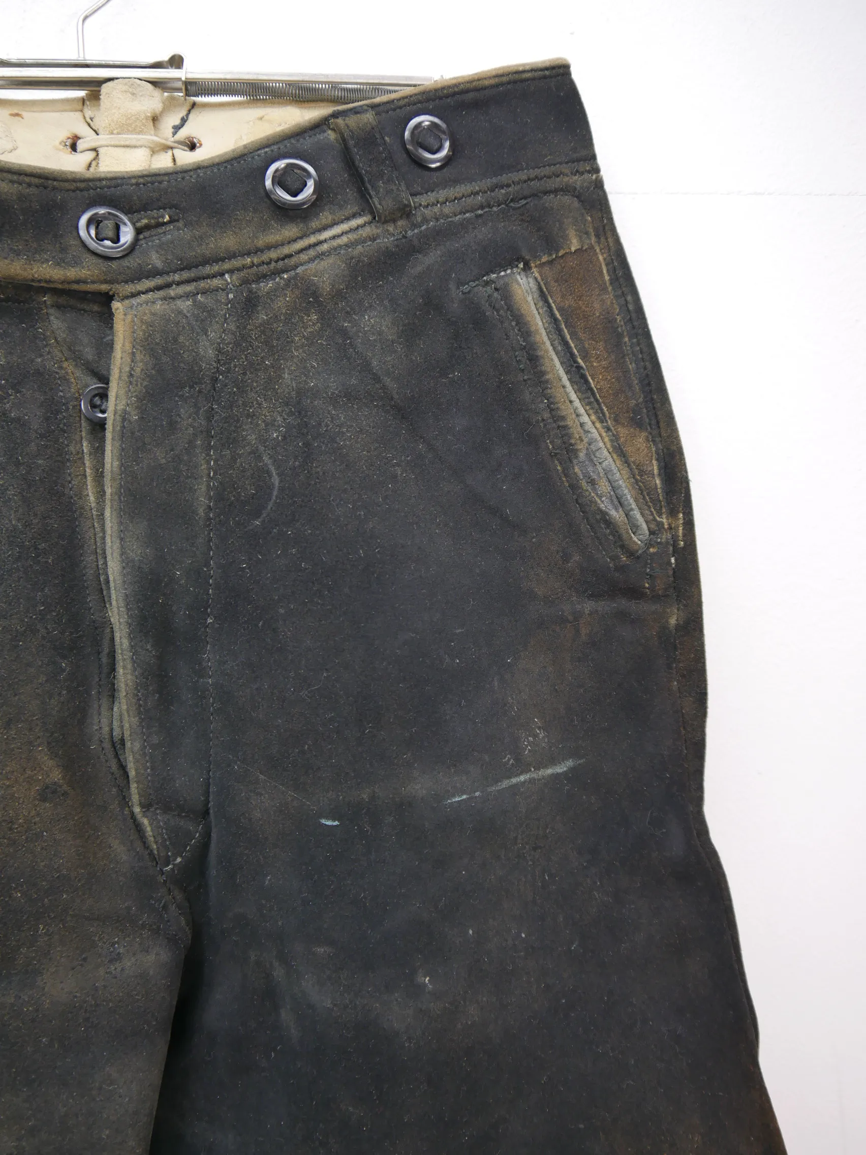 Echte Vintage Lederhose Hirschleder von Wödl Kempten in schwarz Kniebund Gr.44