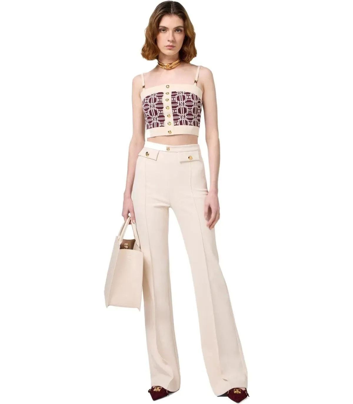  Elisabetta Franchi  ELISABETTA FRANCHI BUTTER PALAZZO HOSE weiß  Hosen 
