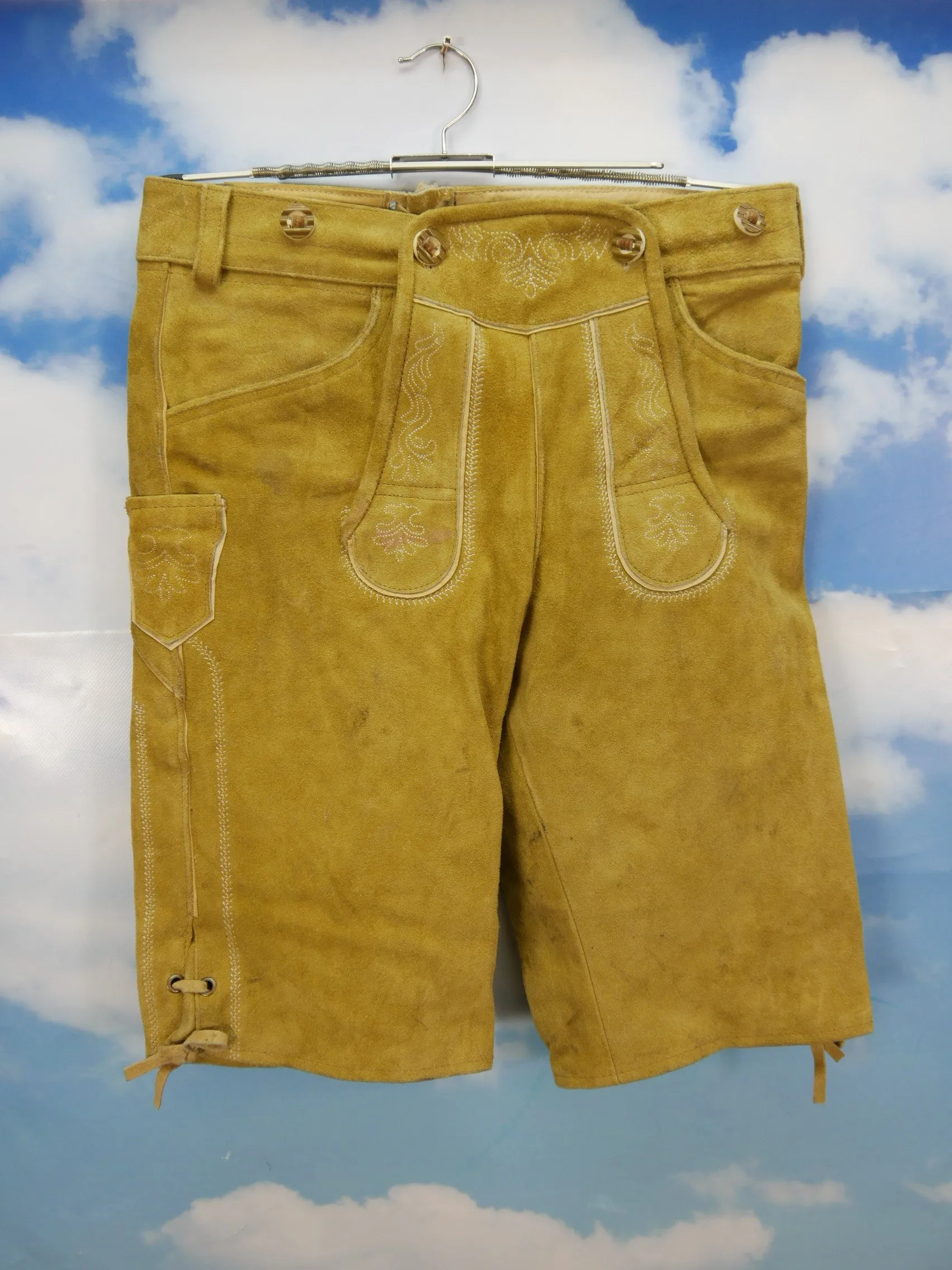 Konventionelle Oktoberfest Lederhose lang für eine kurze mit Stickerei Gr.46