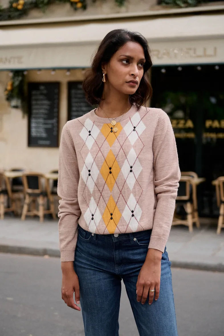 Langärmliger Wollpullover mit Jacquardmuster