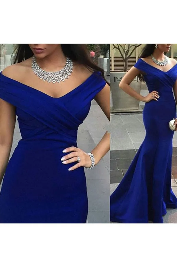 Meerjungfrau-Linie / Mermaid-Stil Carmen-Ausschnitt ärmellos Satin Kleid