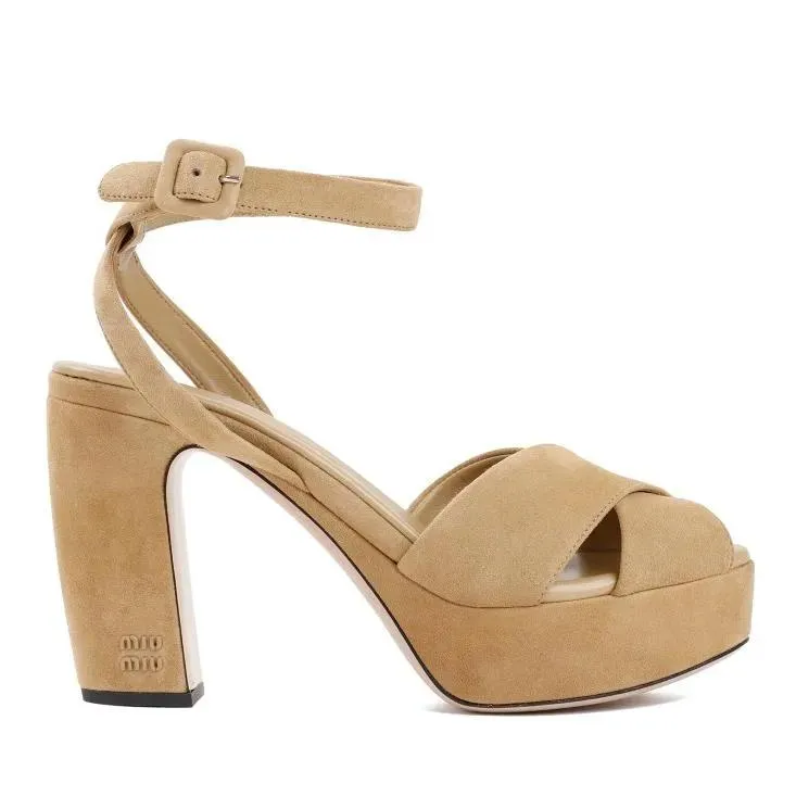 Miu Miu  Ecru Suede Sandals Brown 