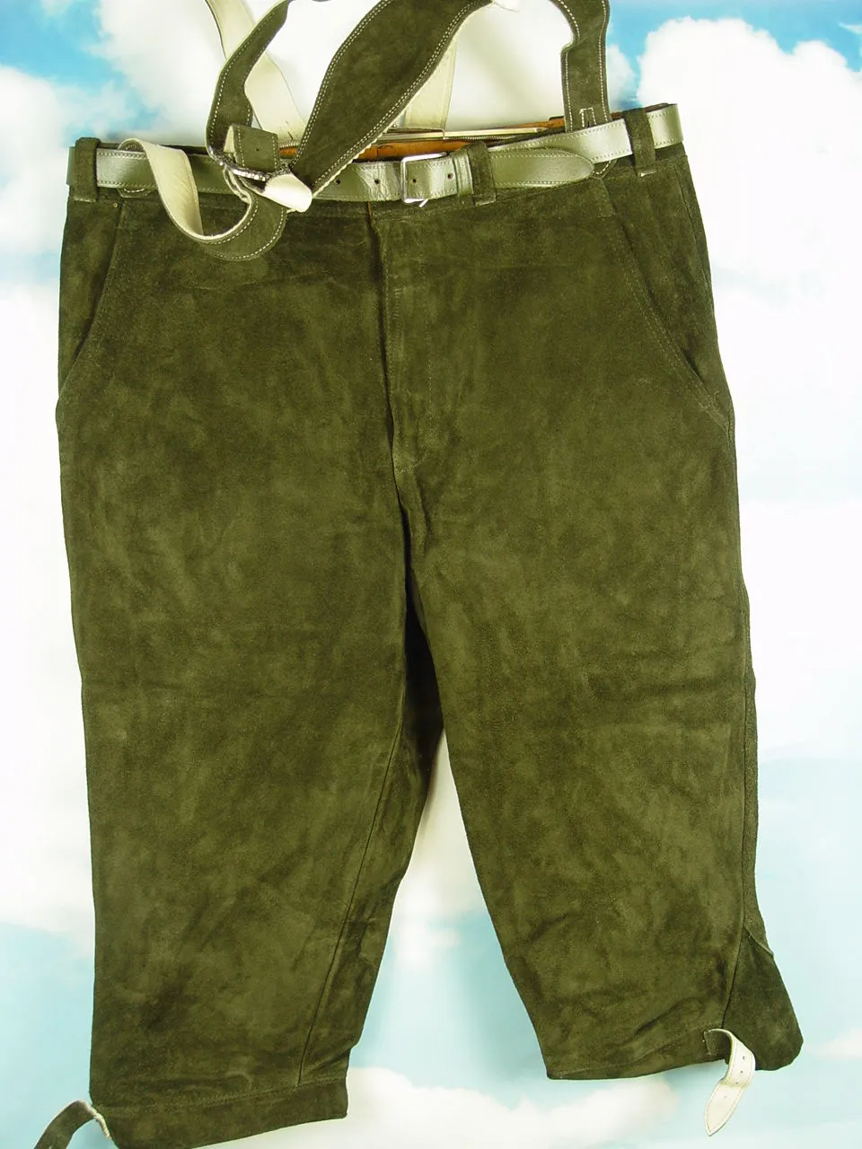 neuwertige EDURAD KETTNER dicke Kniebund Jägerhose dkl.grüne Lederhose Gr.46/48