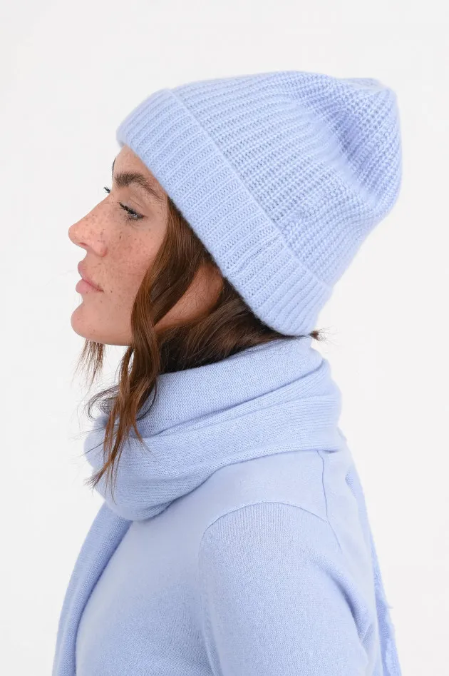 Rippstrickmütze aus Cashmere in Hellblau