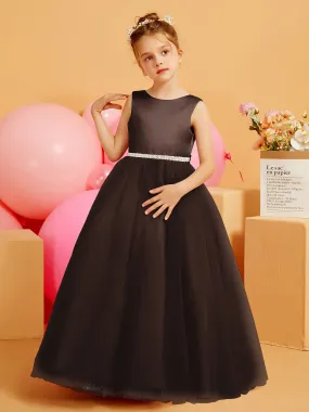 Satin Oberteil Tüll Kleid mit Diamant Taille Dekoration Schokolade