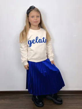 Set aus Baumwollfleece-Sweatshirt und Satinrock für Mädchen
