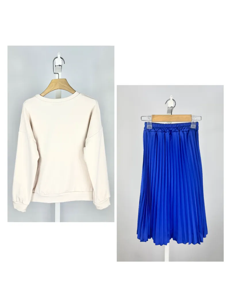 Set aus Baumwollfleece-Sweatshirt und Satinrock für Mädchen